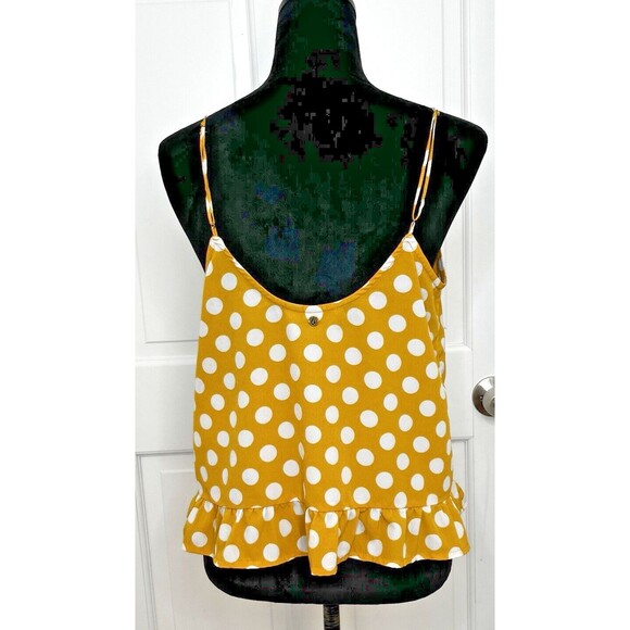 Volcom Cami Top Women's M Read The Room Spaghetti Strap Yellow Polka Dot Ruffle - Picture 3 of 10